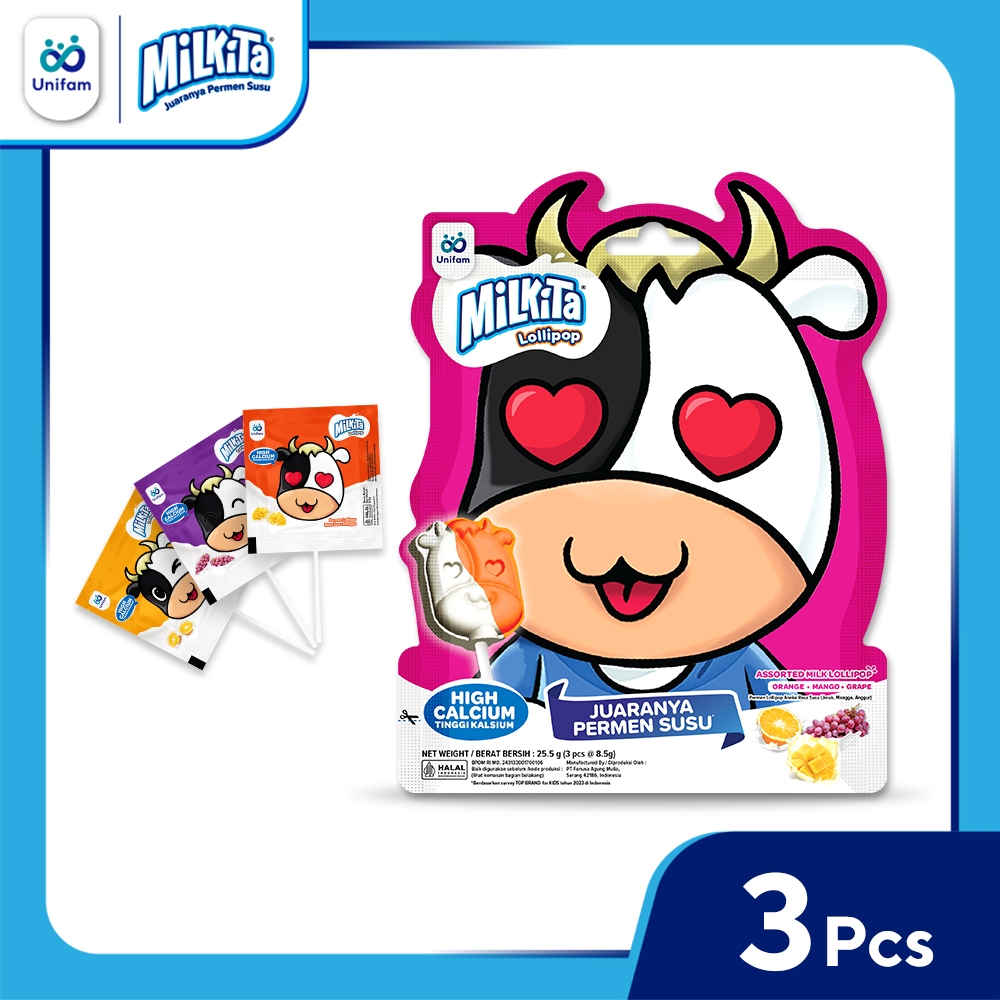 

Milkita Milki Permen Lolipop Susu Lucu - Ekspresi Random 1 Pack (Isi 3 Pcs) Jeruk, Mangga, Anggur