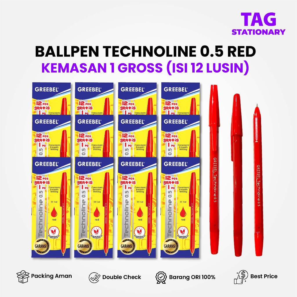 

GREEBEL Pulpen Ballpen Technoline 0.5 Merah (1 GROSS) / Pulpen Murah Pena Ballpoint Bolpen