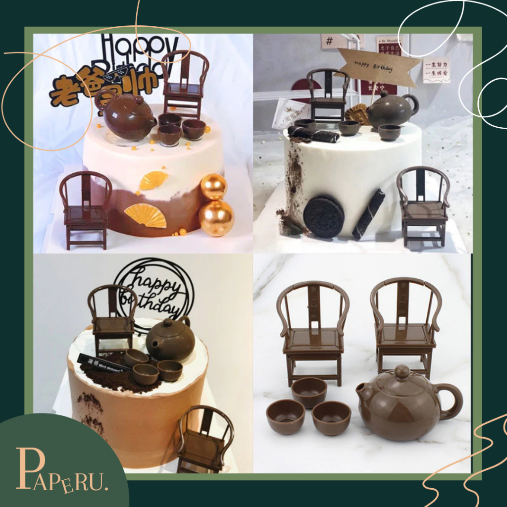 

[PAPERU] Father's Day Male Cake Decorations Retro Chinese style Mini Teapot Cake Deco Ornaments Hiasan Kue Hari Bapak Papa