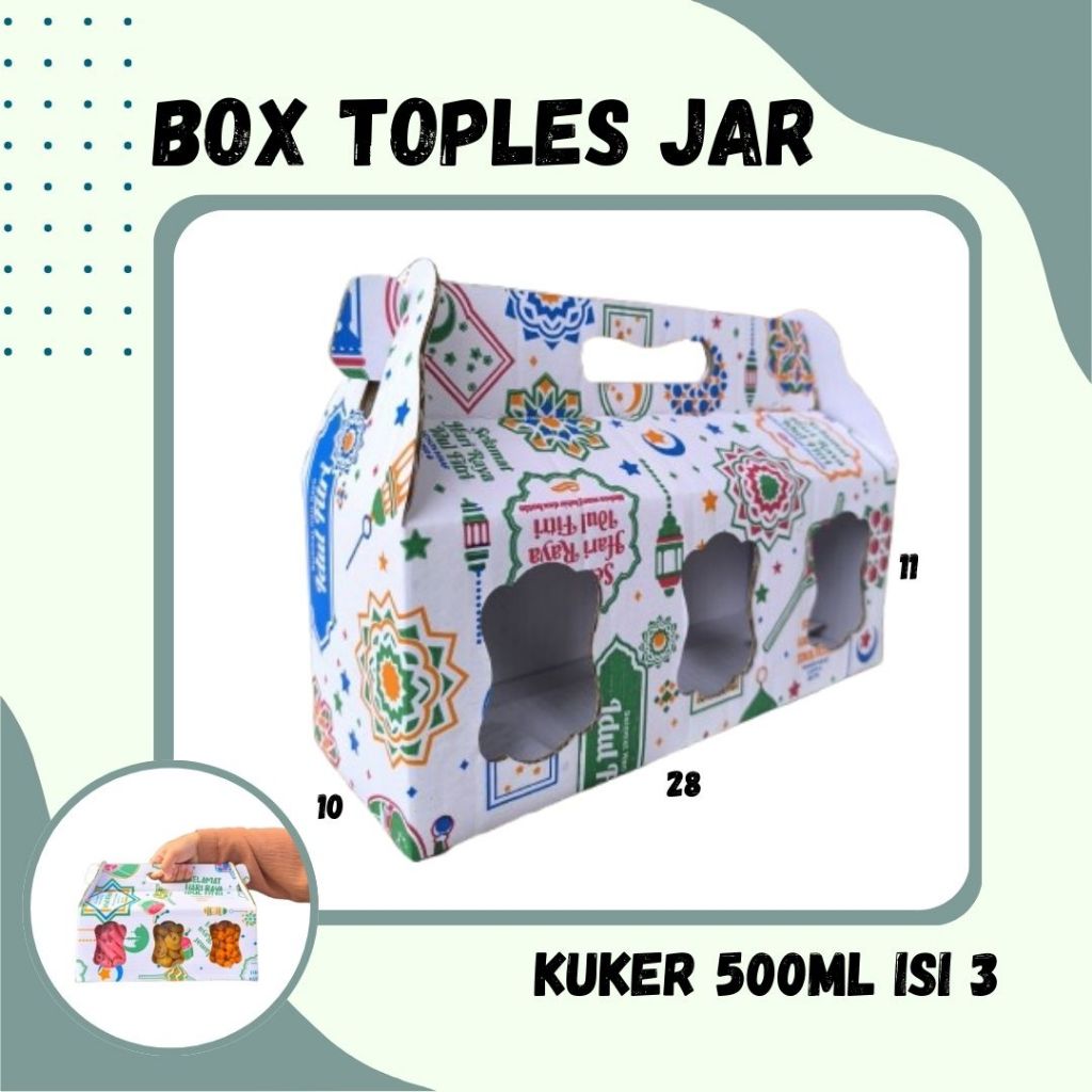 

Box 28x10x11 Jinjing (KUKER TOPLES JAR 500ml Isi 3) Gable Box Kardus Kue Kering / Idul Fitri /Hampers / Lebaran / Gable Box Polos/Motif