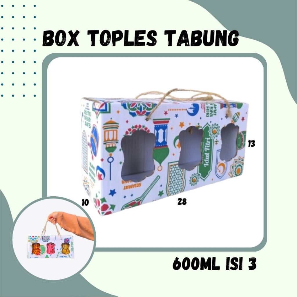 

Box Kuker 28x10x13 Jinjing (KUKER TOPLES JAR 600ml Isi 3) Kardus Kue Kering / Idul Fitri /Hampers / Lebaran / Gable Box Polos/Motif