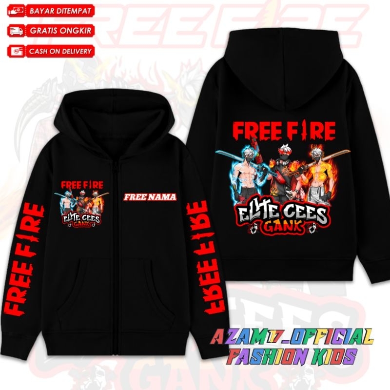 (BISA COD) JAKET HOODIE ANAK FF KARAKTER FF FREE FIRE ELITE CEES GANK FREE NAMA / JAKET RESLETING AN
