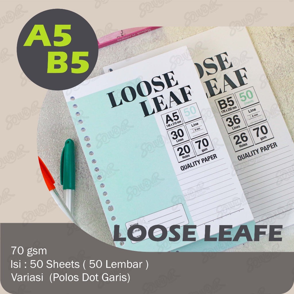 

Isi Kertas Loose Leaf A5 B5 Polos Dot Garis 50 Sheets Isi Binder Refill