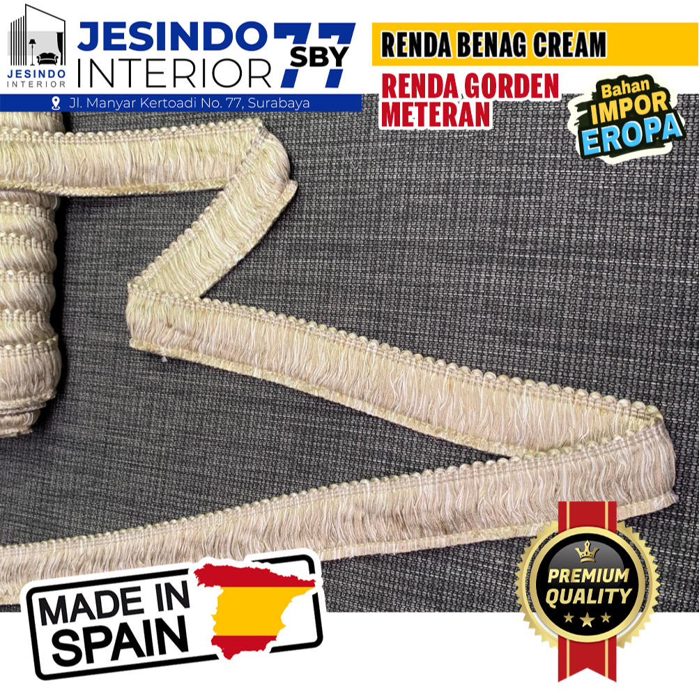 Renda Spanyol RENDA BENAG CREAM Aksesoris Hiasan Interior Gorden Premium Elegan Import Eropa