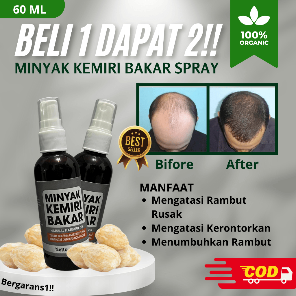 Beli 1 Dapat 2 Minyak Kemiri Bakar Original  Penumbuh rambut alami pria wanita herbal Asli |Penumbuh