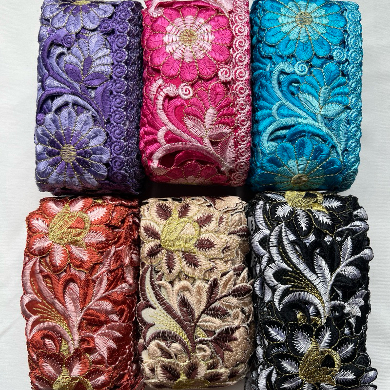 Renda Bordir Timbul Bunga/Bordir Import/Renda Bordir Tempel Bunga 3D/Pita Bordir/Renda Baju/Renda Ke