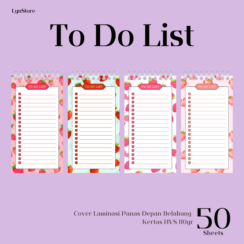 

(LS_TDL001) To Do List Gambar Koleksi Strawberry Ukuran 8X15 CM (Isi 50 Lembar Hvs 80 Gsm) Notebook Mini/Notebook Check List /Weekly Planner/To-Do List Harian / Catatan Harian Memo Agenda