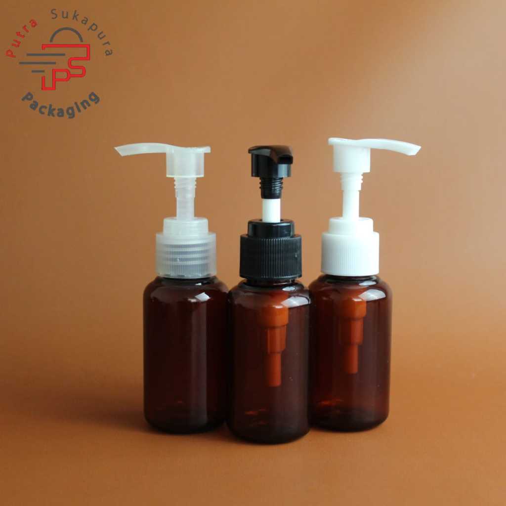 Botol pump 60ml tubular coklat / botol lotation pump pompa 60ml amber tutup pump plastik
