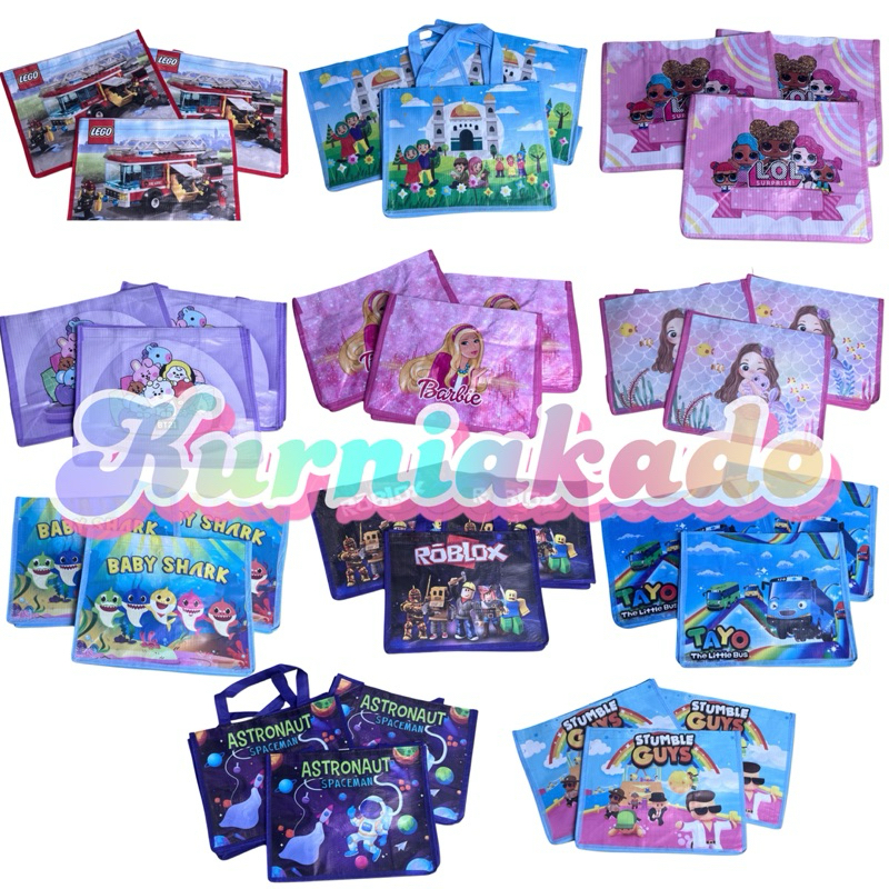 

Tas ulang tahun tote bag spound karakter anak lucu tas goodie bag bingkisan souvenir anak kurnia kado