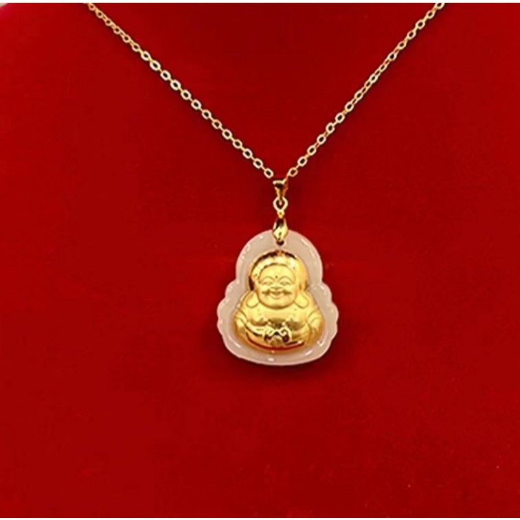 Kalung Liontin Buddha Maitreya Hetian Jade Gold / Kalung Rantai Buddha Tertawa Amitabha Maitreya / B