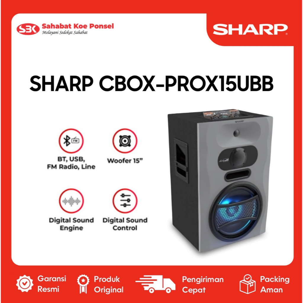 Sharp Speaker Aktif CBOX-PROX15UBB Pro X Series Grey 19000 W PMPO