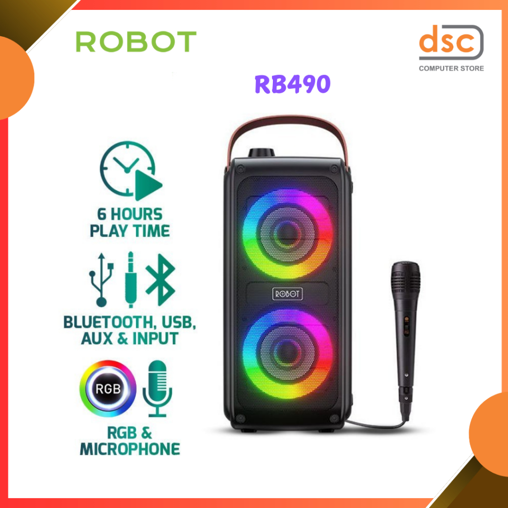 ROBOT RB490 Speaker Bluetooth Karaoke 20W Dual Speker Aktif LED RGB