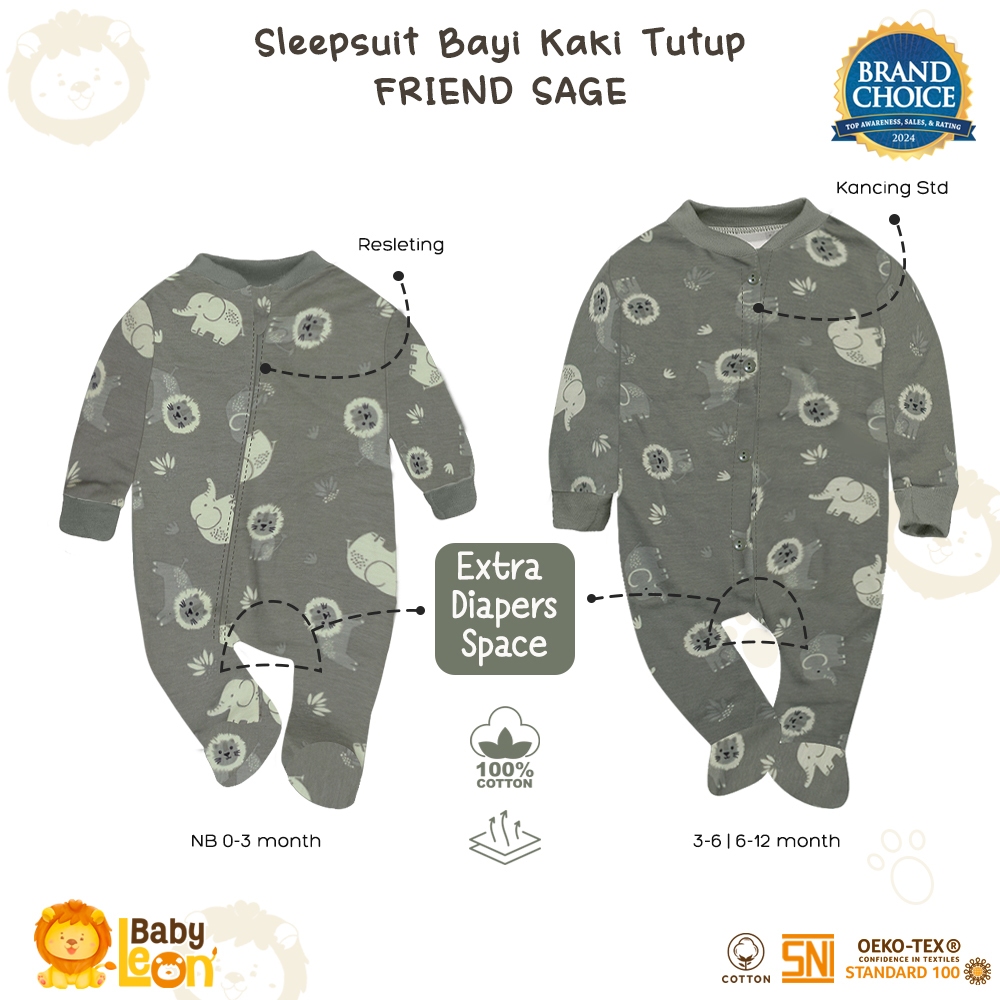 Premium Jumsuit Bayi Kaki Tutup Jumper Bayi Newborn Baby Leon Ds-119 Jumpsuit Panjang Kaki Tutup