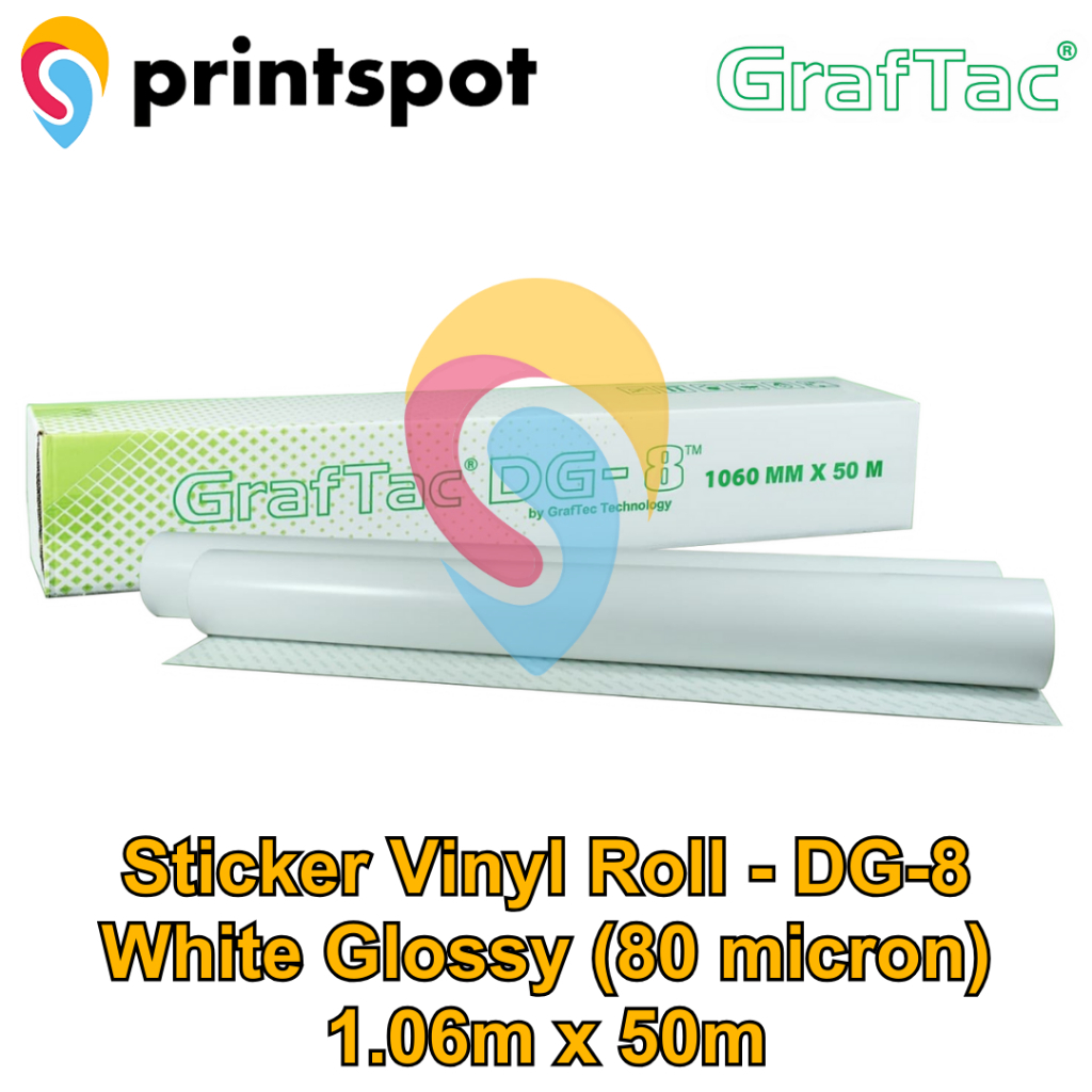 

GRAFTAC DG-8 Sticker Roll Stiker Vinyl Digital Print Eco Solvent / UV Printing / Latex - Indoor/Outdoor Roll 1.06/1.27/1.52 m x 50 m
