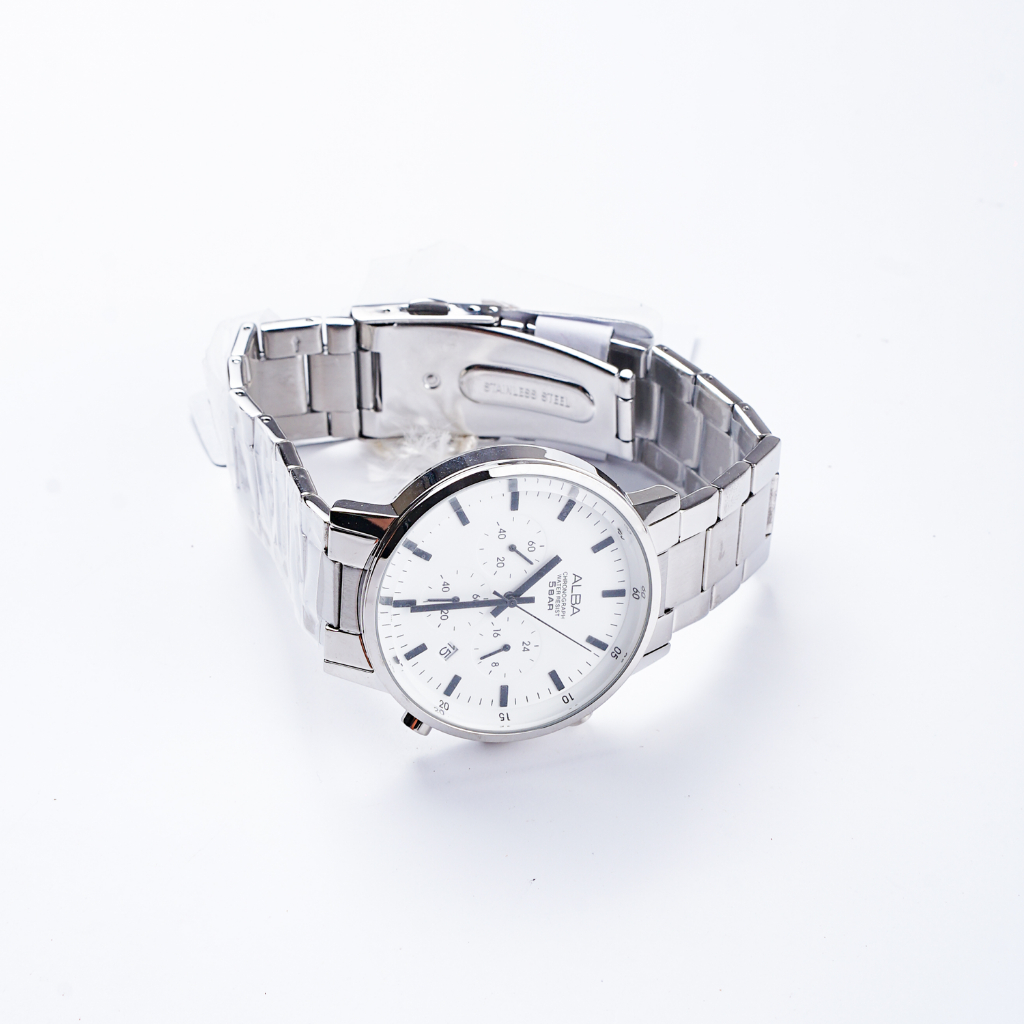 Jam Tangan Senior Pria Alba Rantai Silver Putih