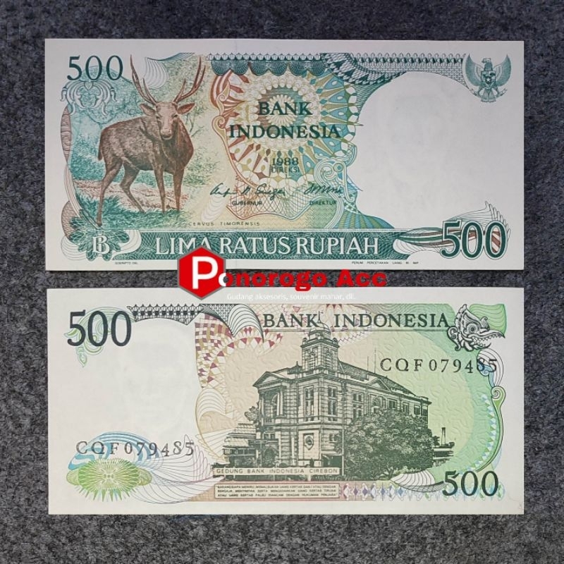 (Gress/Baru) Uang kuno rp 500 rusa 500 kijang 500 menjangan tahun 1988 500 rupiah rusa uang kuno rp.