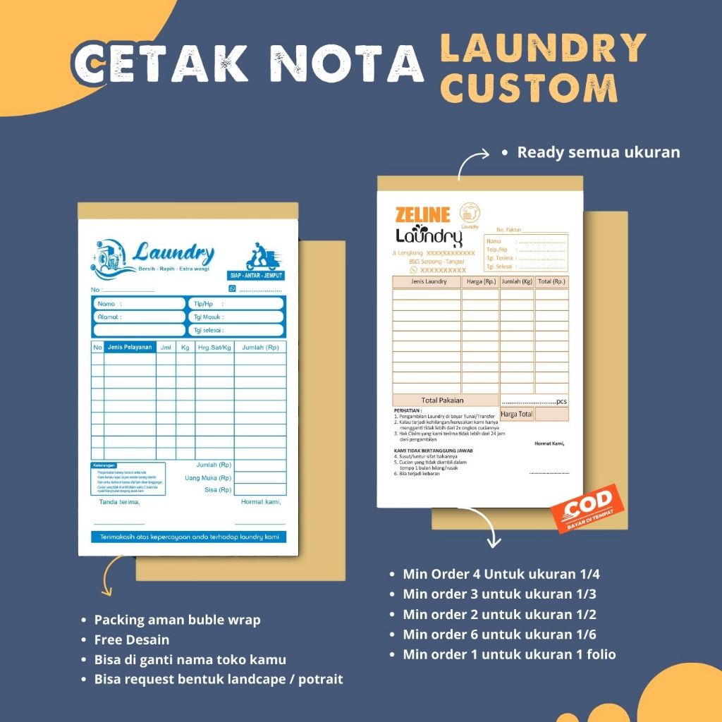 

Cetak nota laundry custom 2 rangkap | Noa loundry Free desain