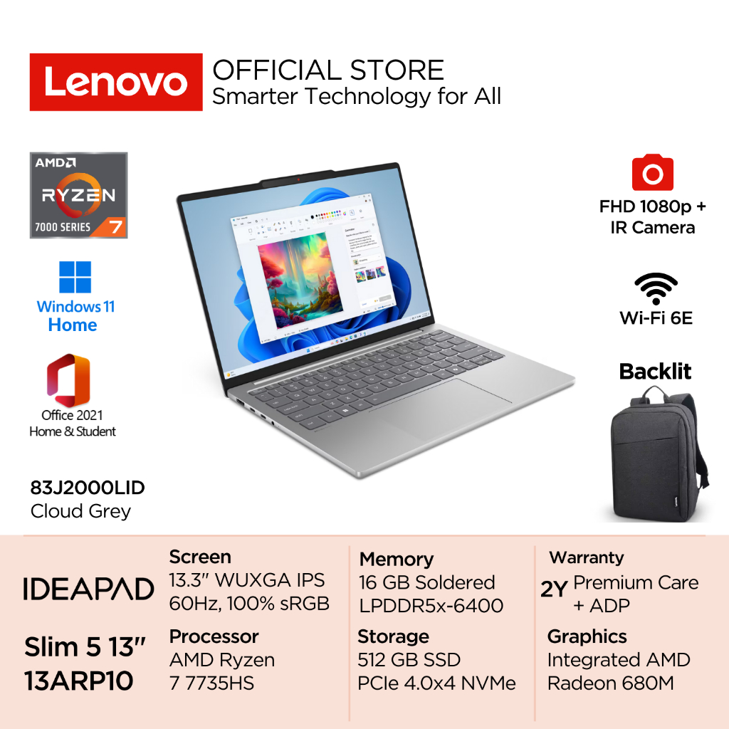 Lenovo IdeaPad Slim 5 13ARP10 0LID AMD Ryzen 7 7735HS Win11 16GB Soldered 512GB SSD 13.3" WUXGA IPS 
