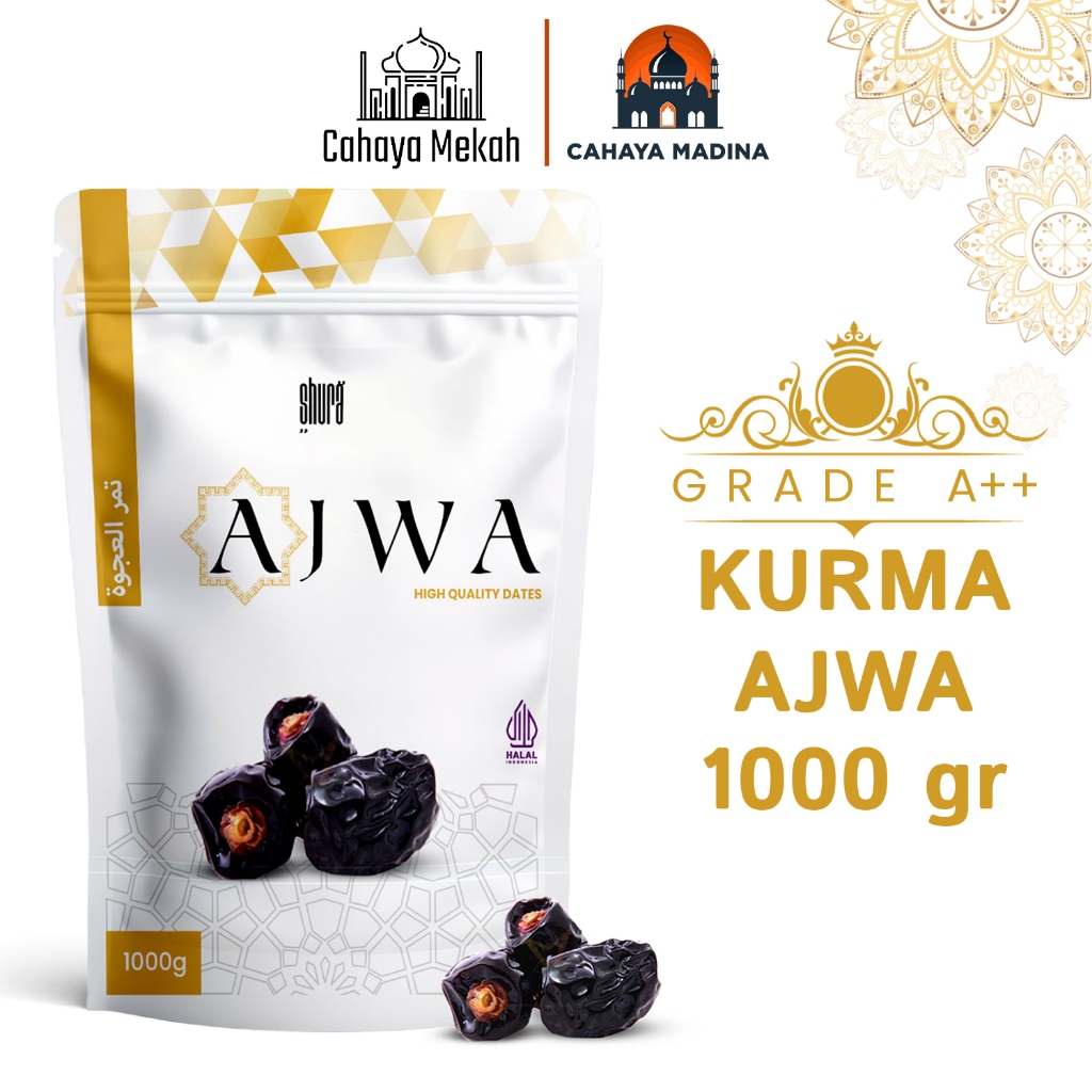 

Shura Kurma Ajwa Premium Pouch 1000 gr Ajwa Dates Kurma High Quality Kurma Nabi ajwa grade a++
