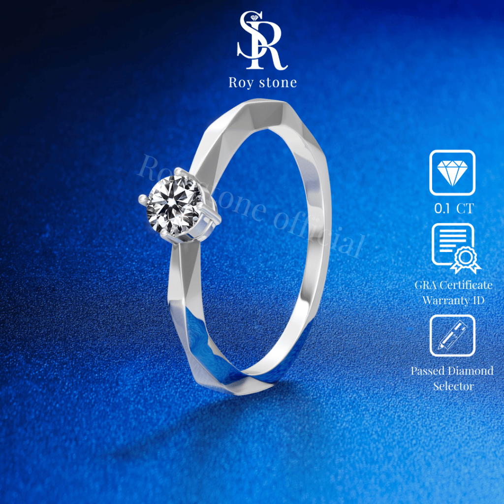 RoyStone - Cincin Wanita Moissanite Original Lapis Emas 18K - Ellery Ring