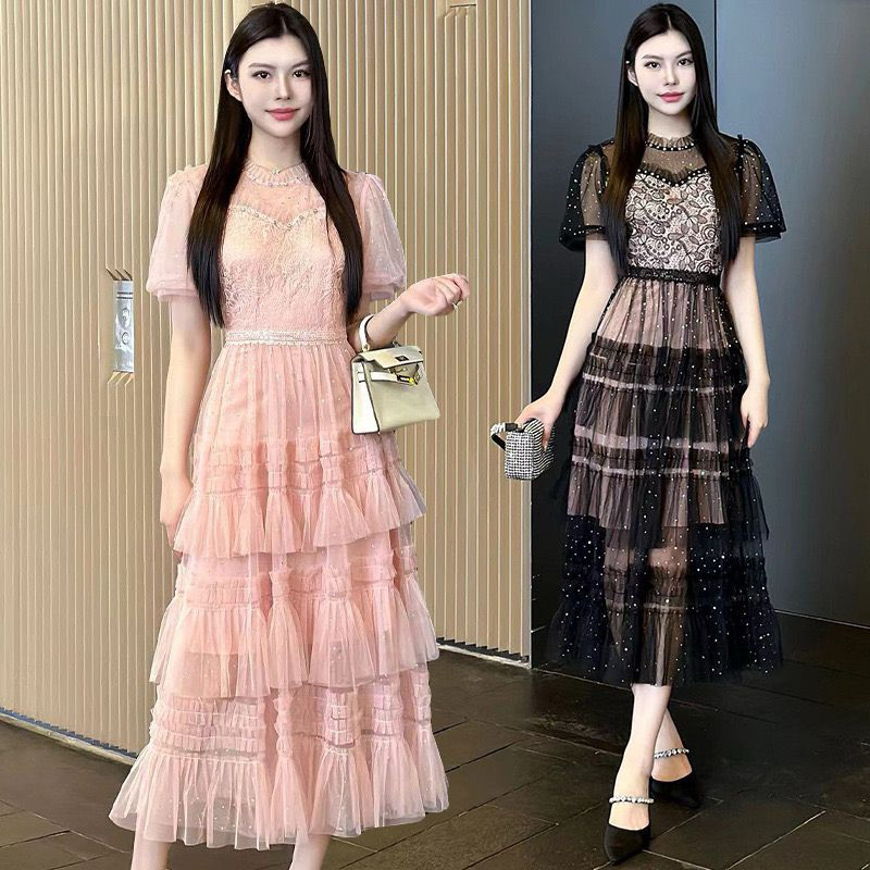 KBDD 68 Dress Midi Wanita Brokat Tulle Model Korea Cantik