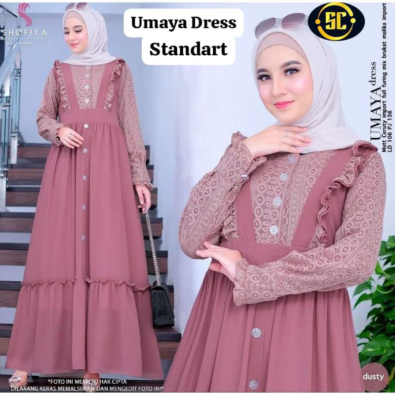 GAMIS UMAYA BROKAT KOMBINASI CRINKLE TERLARIS SUPER MEWAH BEST SELLER/GAMIS WANITA IMPORT PREMIUM