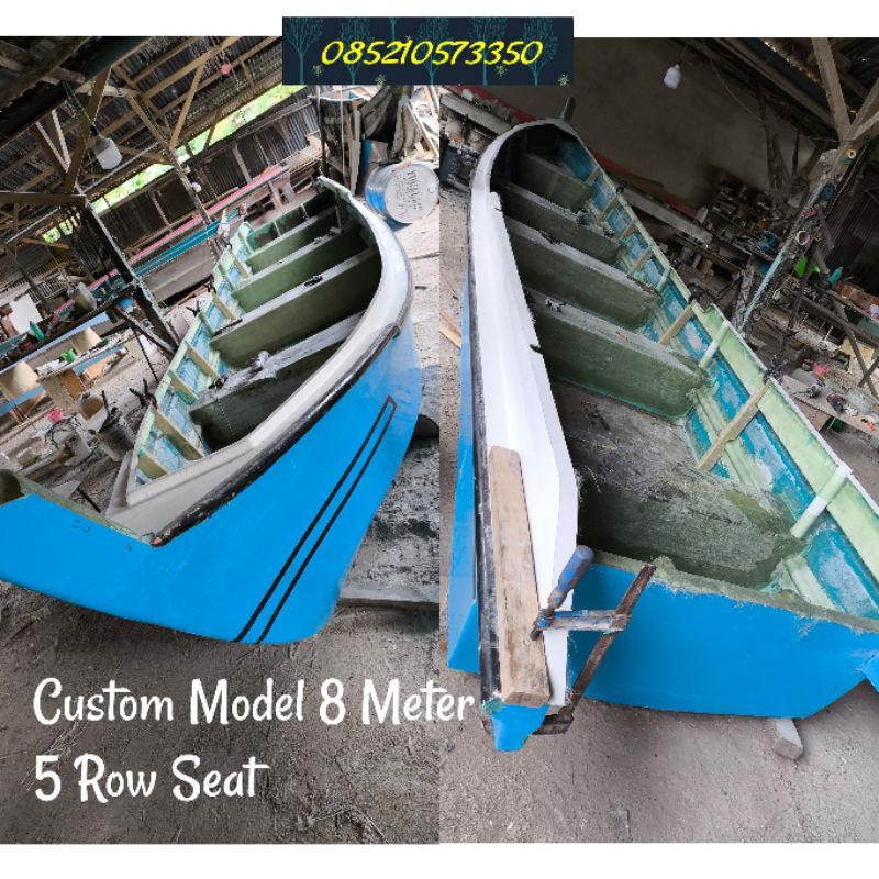 Kapal Perahu Full Fiber Boat Custom Panjang 8 Meter X Lebar 1.65 + 5 Row Seat Transportasi Boat