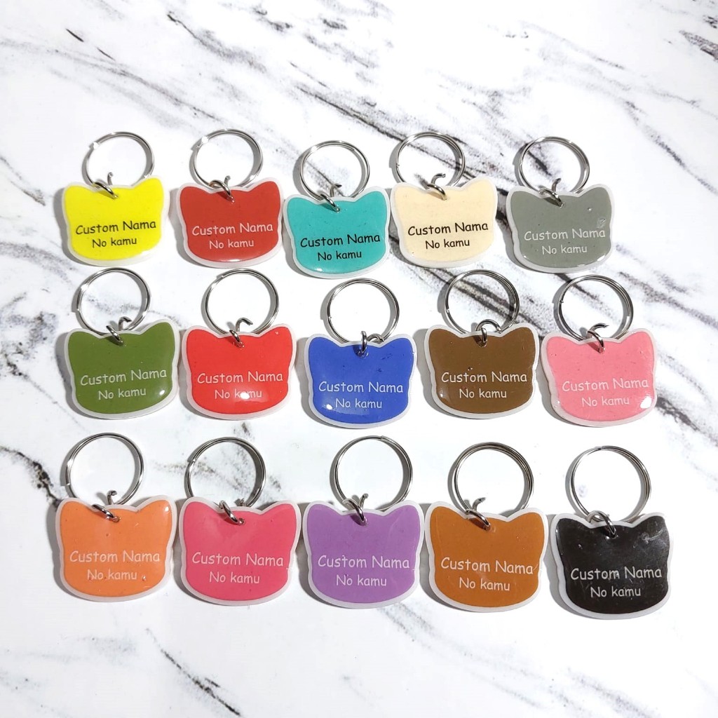 Liontin Kalung Kucing Akrilik Waterproof Anti Air Kepala Kucing Free Custom Nama
