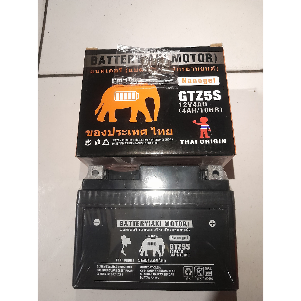 Aki motor gajah GTZ5S 12V4AH supra 125 beat vario mio j vixion blade revo absolute ori THAI ORIGIN