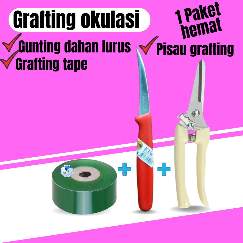 GRAFTING TOOL SET GRAFTING TAPE + GUNTING PRUNING LURUS + PISAU OKULASI