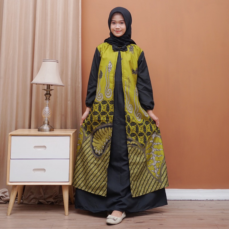 Gamis anak perempuan usia 7 sampai 14 tahun gamis cardi kombinasi batik