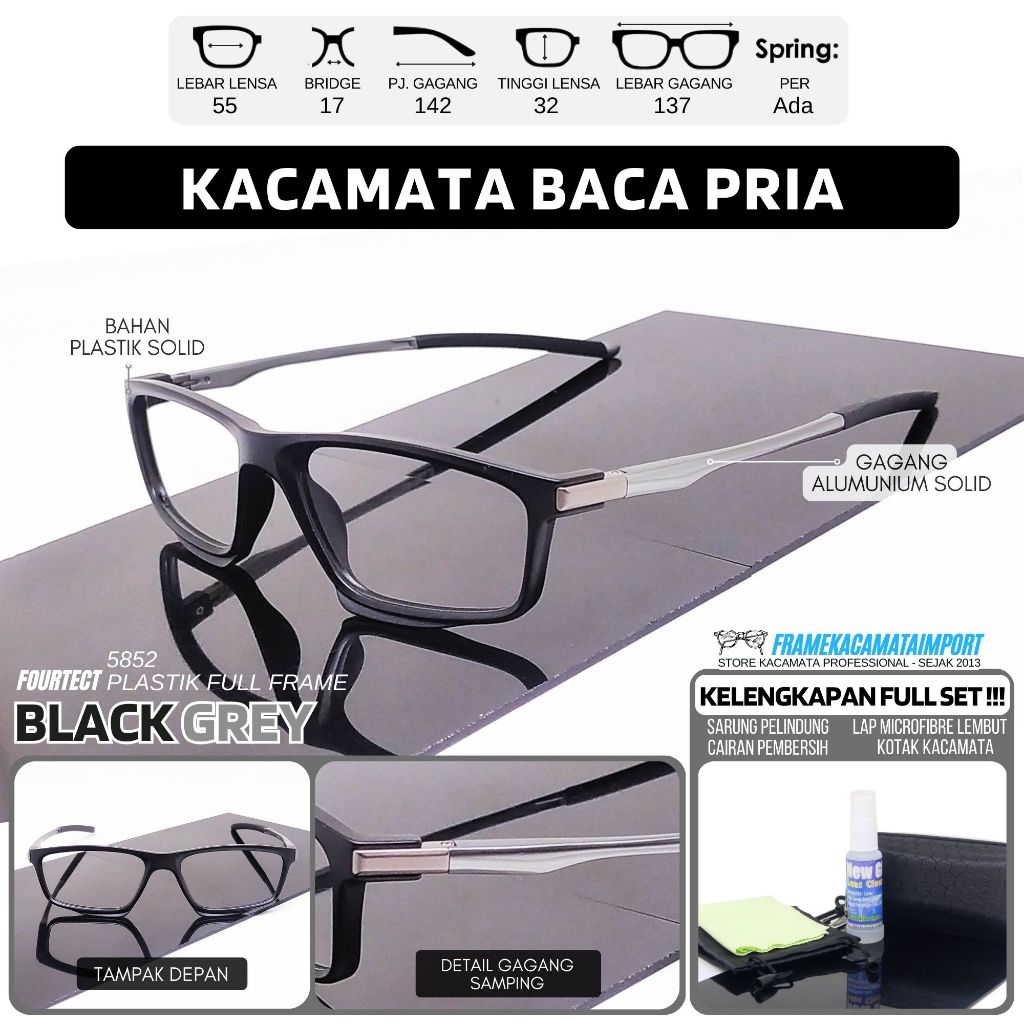 Kacamata Sporty Lensa Plus Baca Frame Plastik Pria