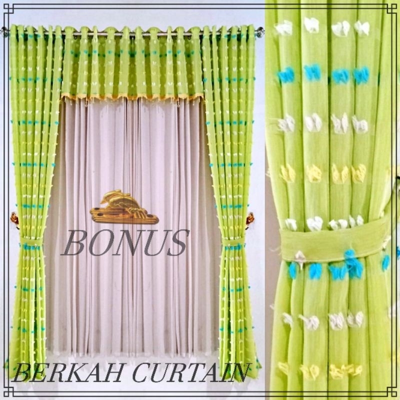 Gorden Satu Set Jendela & Pintu Minimalis Lengkap Dengan Poni Rumbai Kristal Mewah Bahan Vitrase Rub