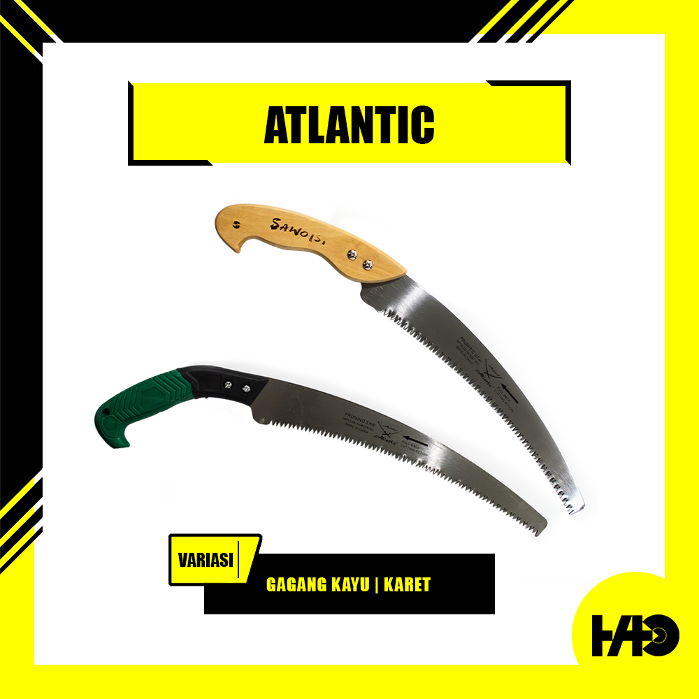 ATLANTIC Gergaji Kopi Lengkung Dahan Ranting 14 inch Gagang Karet / Kayu | Razor Sharp Pruning Saw
