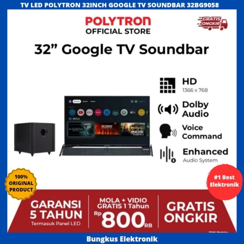 TV LED POLYTRON 32INCH GOOGLE TV SOUNDBAR 32BG9058 TV POLYTRON GOOGLE TV SOUNDBAR