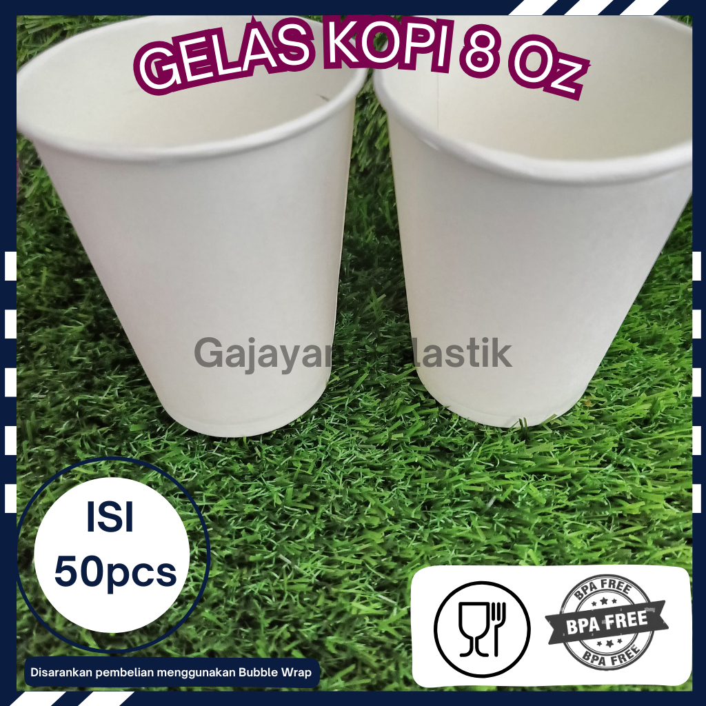 [50 PCS] GELAS KOPI / PAPER CUP / GELAS TEH POLOS TAHAN PANAS 8 OZ