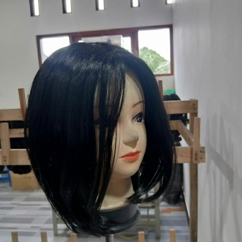 Wig Wanita Bob Pendek  Hitam Lurus Natural Tebal Rambut sintetis Anti Rontok kode03