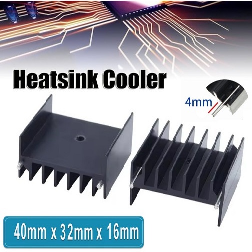 Heatsink Heat Sink Aluminium Cooling Cooler 4.0cm x 3.2cm x 1.6cm Pendingin Transistor Black 40x32x1