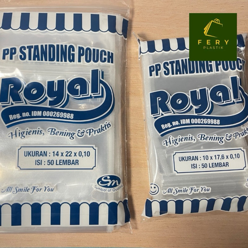 PP Standing Pouch 10x17, 12x20, 14x22 isi 50 Lbr/ Plastik klip Double Seal Royal