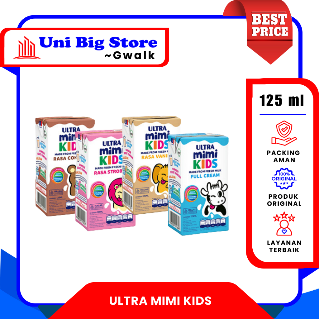 

SUSU ULTRA MIMI KIDS UHT VANILA STRAWBERRY COKLAT FULL CREAM - 125 ml