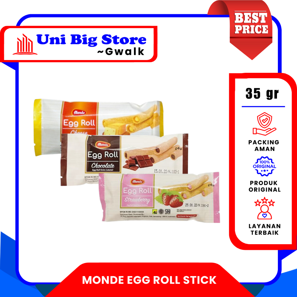 

MONDE EGG ROLL SITCK BISKUIT CHOCOLATE - STRAWBERRY - CHEESE - 35 gr