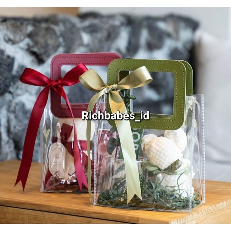 [10 pcs] Tas Mika PVC Clear Bening Hampers Idul Fitri Goodie Bag Premium Newborn Packaging Lebaran K