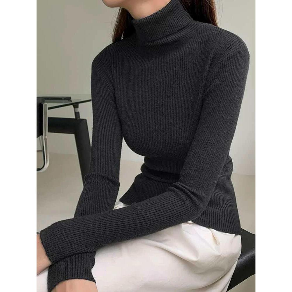 KAOS TURTLENECK LENGAN PANJANG WANITA / KAOS CEWEK BAHAN RAJUT/RIB / KAOS RAJUT PREMIUM LEHER TINNGI