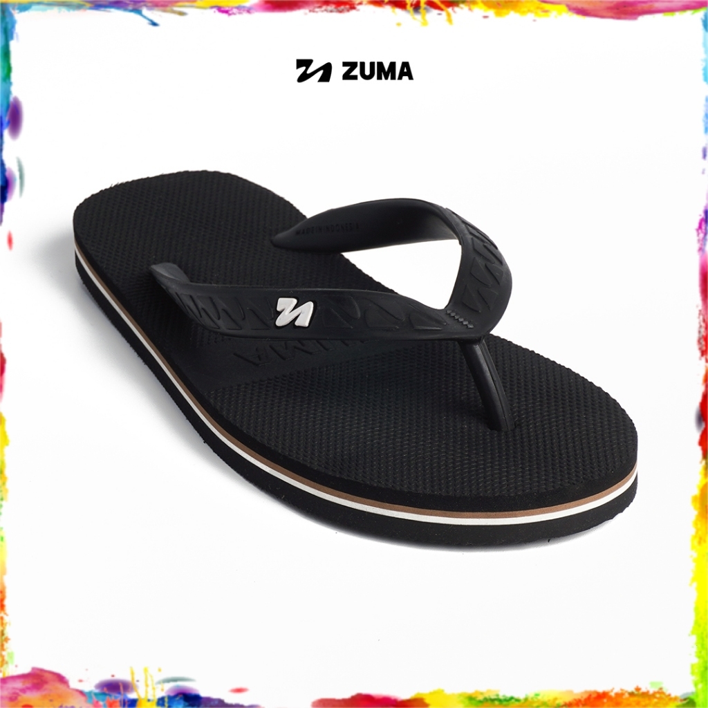 Zuma Stripe 7/Sandal Karet Sandal Jepit Cowok - Hitam Coklat Putih