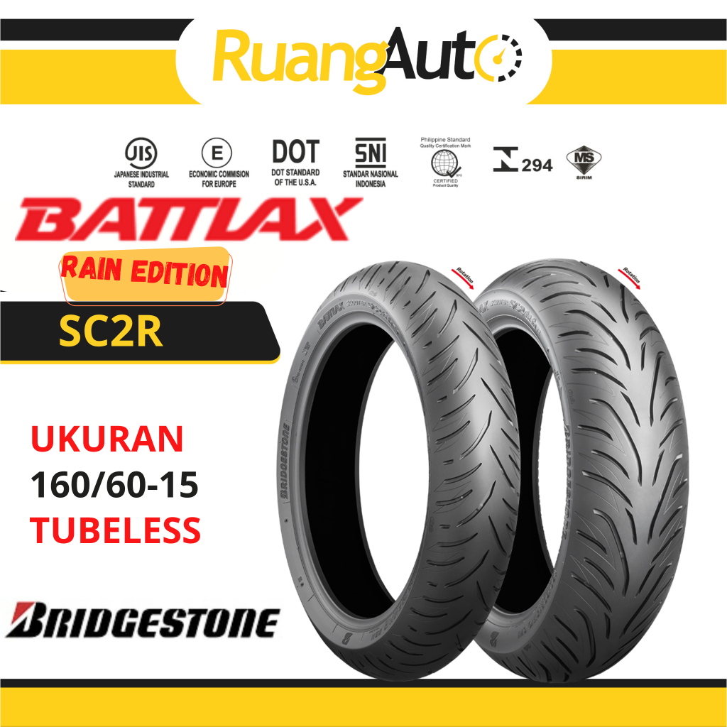 BAN LUAR MOTOR RING 15 BRIDGESTONE BATTLAX SC2R SPECIAL RAIN 160/60-15 TUBELESS |100% ORIGINAL