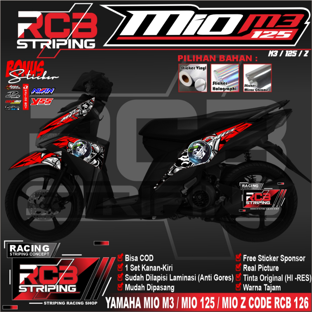 Striping Mio M3 - Sticker Striping Yamaha Mio M3 Desain PANDA RACING MIO M3 RCB 0126