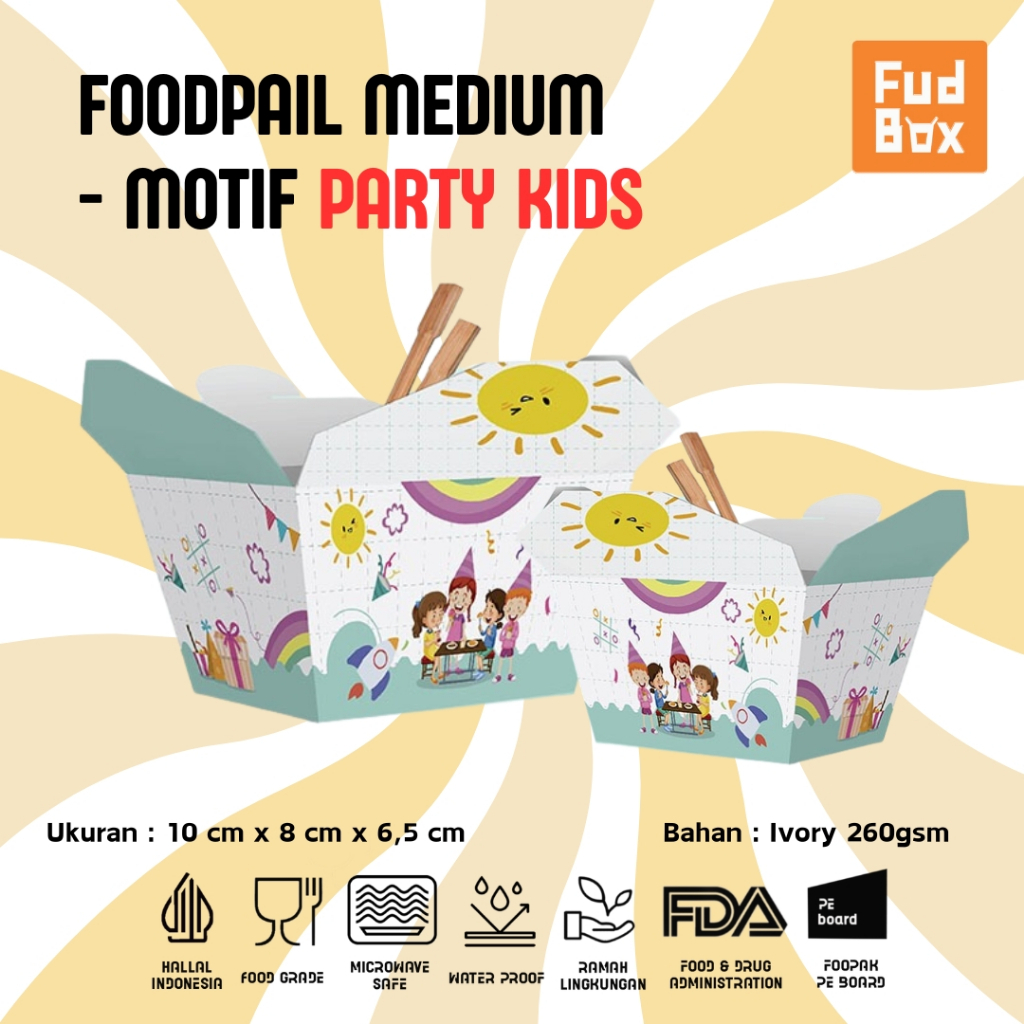 (1pack=50pcs) Box Food Pail Motif Medium/Tempat Makanan/Paper Rice Food Pail Motif Varian Motif