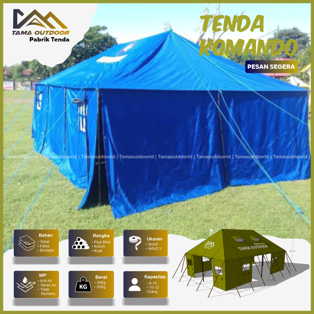 RB Tenda Komando Regu Peleton - Pleton 4x6 1set Tni Militer Pramuka Barak Army