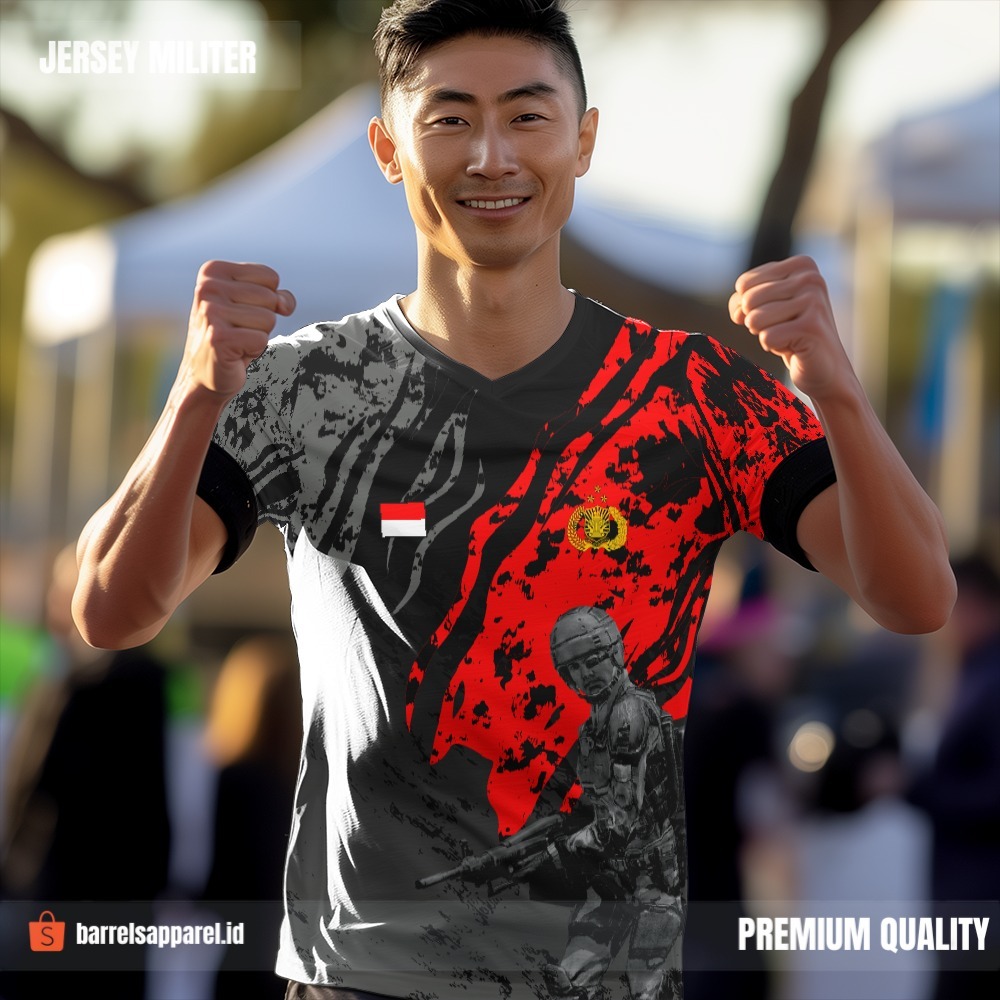 Kaos Jersey Polisi Polri Hitam Merah Abu Motif Abstrak 14 - Jersey Custom Full Printing