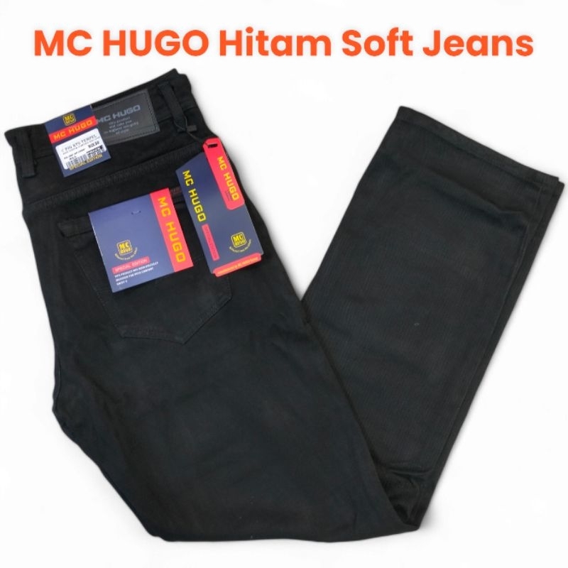 Celana MC HUGO Hitam Panjang Soft Jeans Standar Reguler Pria